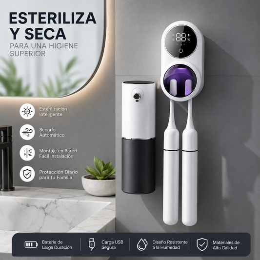 Soporte Inteligente para Cepillos con Esterilizador y Secado Automático